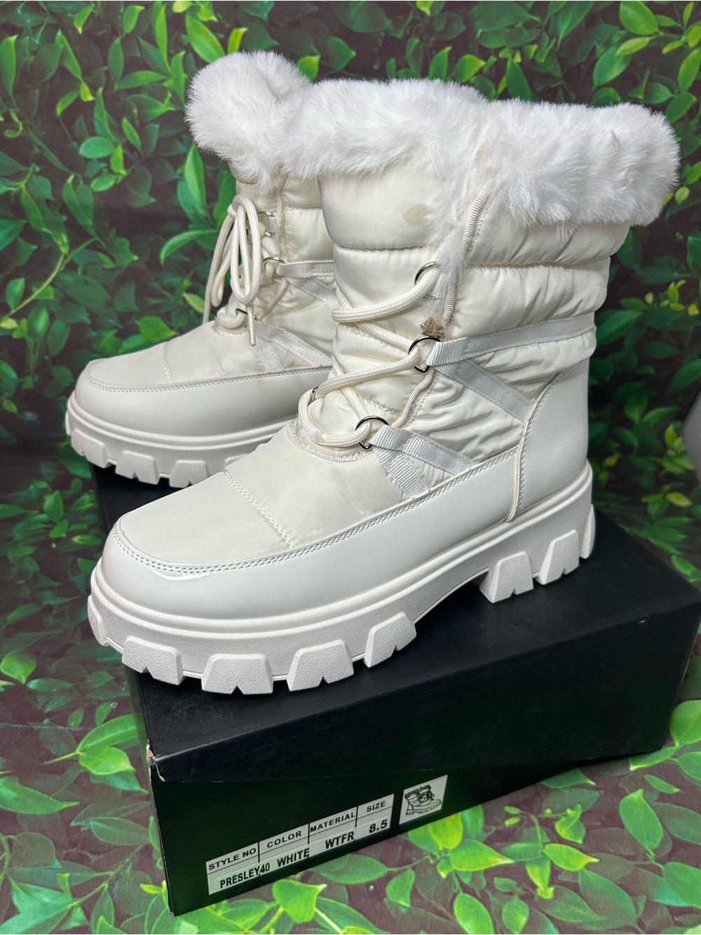 Fashion Nova White Faux-Fur Lug Sole Winter Boots